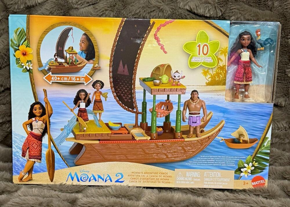 Mattel Disney Moana 2 Moana Adventure Canoe 10pc Playset 3.5in Doll 3+